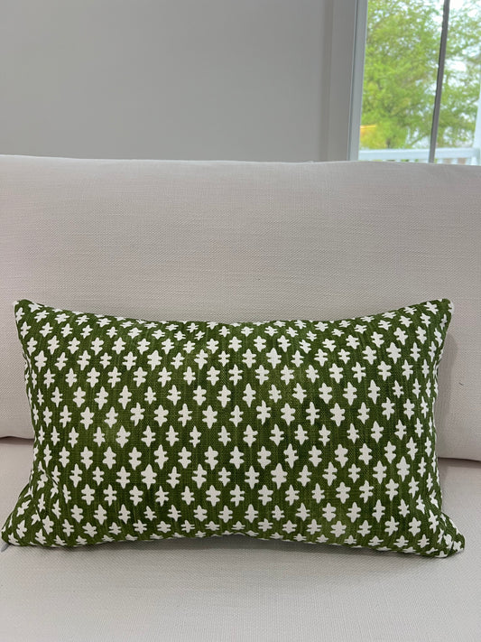 Small Green Print Lumbar Pillow